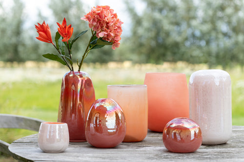 J-Line vaas Bol - glas - rood - small - Ø 13.5 cm