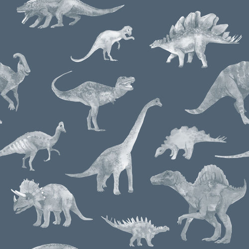 ESTAhome behang dinosaurussen vergrijsd blauw - 50 x 900 cm - 131805
