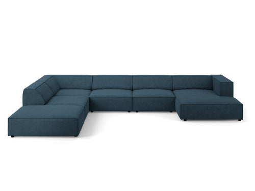 Cosmopolitan Design Panoramische hoekbank links Arendal 7-zits, chenille met ribbeleffect, marineblauw - 262x364x70cm