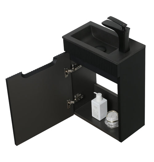 Badplaats Toiletmeubel Thermis 40 x 22 cm – Mat Zwart – Fonteinmeubel met Zwarte Wastafel