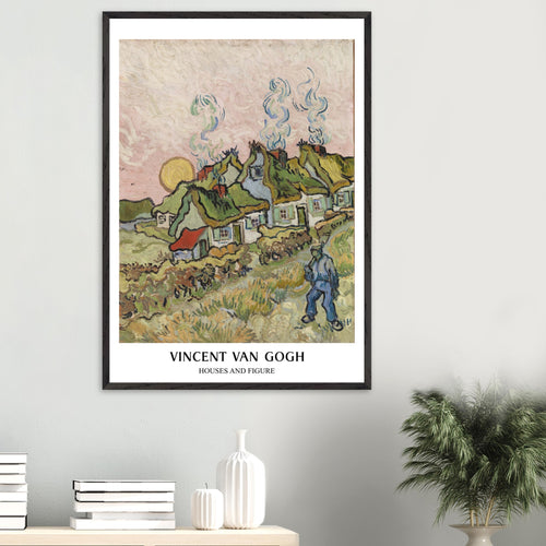 Artfulprints Poster met Lijst Vincent van Gogh - Houses and figures   - A4 21x29.7 cm - Groen