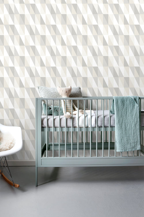ESTAhome behang grafische driehoeken zilver, grijs en beige - 53 cm x 10.05 m - 138922