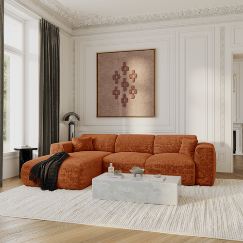 Sia Home - Hoekbanken YUMA - Fluweel met reliëf - Terracotta - 283cm - vtwonen shop