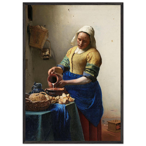Artfulprints Poster met Lijst Johannes Vermeer -  Het melkmeisje   - 70x100 cm - Meerkleurig