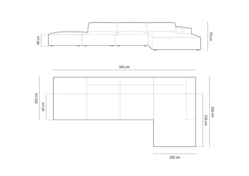 Cosmopolitan Design rechter hoekbank Chicago 5-zits, flueel groente - 167x348x78cm