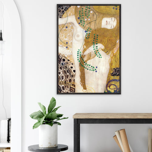 Artfulprints Poster met Lijst Gustav Klimt - Water snakes   - 70x100 cm - Geel
