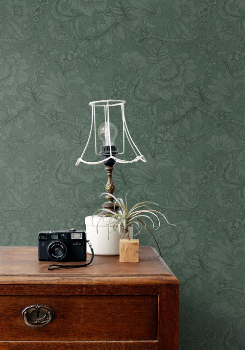ESTAhome behang bloemmotief donkergroen - 53 cm x 10.05 m - 139793