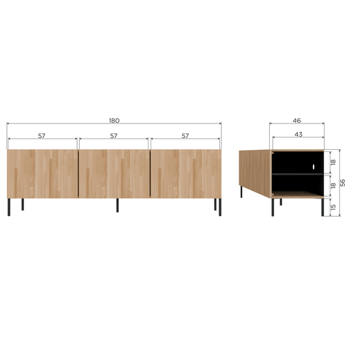 WOOOD tv meubel Bono Gravure - Eiken - Naturel - 56x180x46