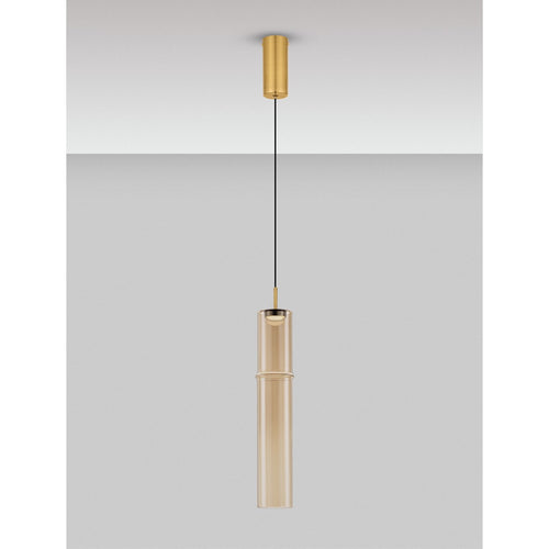 Nova Luce SANO Slanke hanglamp voor aan het plafond, glanzend geborsteld goud, cognac LED 3W 180lm 3000K