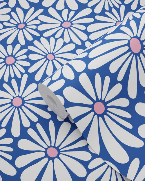 ESTAhome behang madeliefjes blauw en roze - 53 cm x 10.05 m - 131150