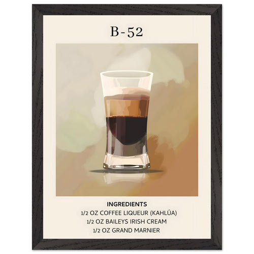 Artfulprints Poster met Lijst B-52 cocktail - Ingrediënten   - 30x40 cm - Bruin
