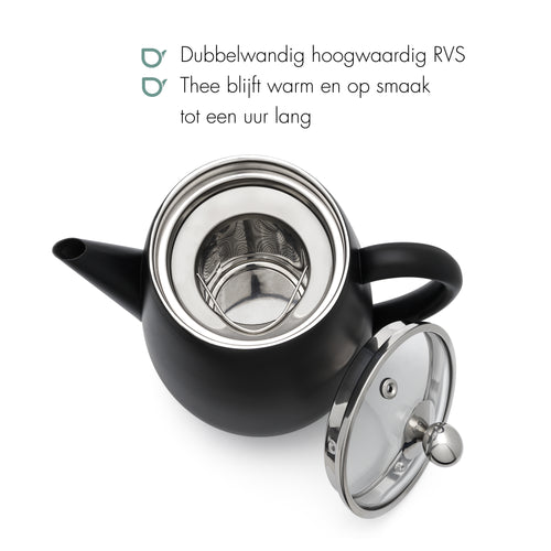 Bredemeijer - Dubbelwandige theepot Eva - 1,1 liter - Mat zwart - Met filter - vtwonen shop