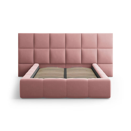 Cosmopolitan Design - Opbergbed met dubbel hoofdbord Livigno 200x200cm flueel roze - 230x350x125cm