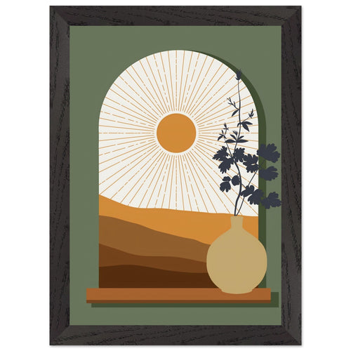 Artfulprints Poster met Lijst Boho – Sunset window   - A4 21x29.7 cm - Bruin