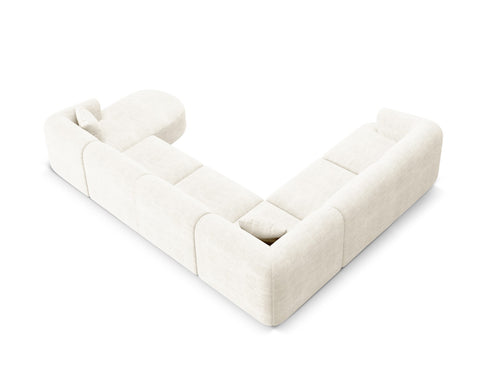 Cosmopolitan Design Modulaire panoramische hoekbank links Campi 7-zits, ribfluwelen ivoor - 255x330x70cm
