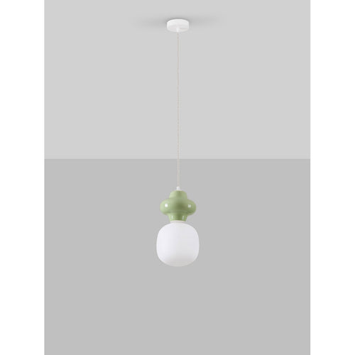 Nova Luce CLIO Korte, slanke hanglamp voor aan het plafond, groen, mat wit, E14 fitting, 1x5W