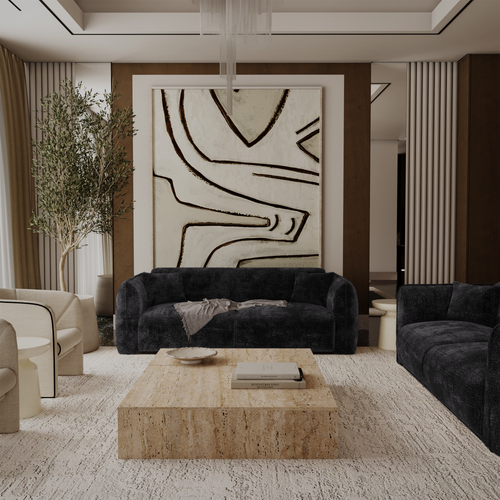 Premium Interiors - Bank LUSH - fluweel met motieven zwart 205cm