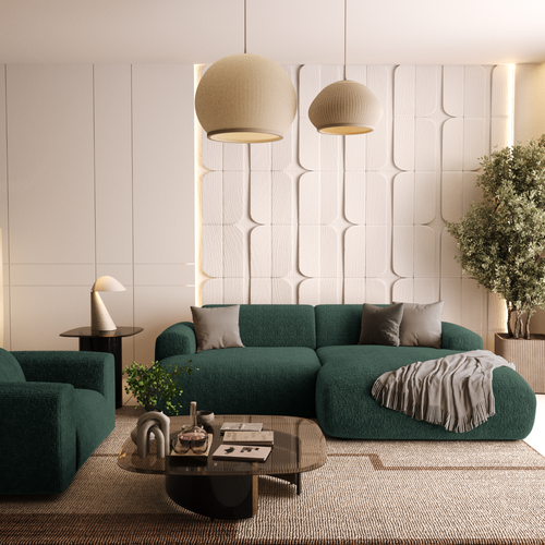 Sia Home - Rechte hoekbanken MYRA - Fluweel met patroon - Smaragdgroen - 266cm - vtwonen shop