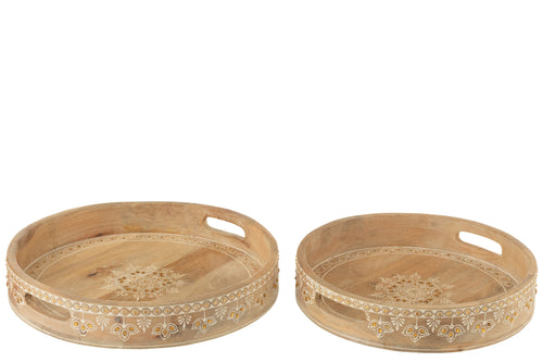 J-Line plateau met 2 handvaten Kralen - hout - naturel/wit - 2 stuks - vtwonen shop