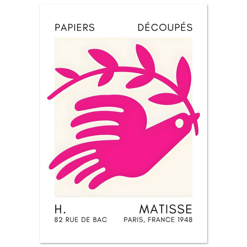 Artfulprints Poster met Lijst Matisse - Peace dove pink   - 50x70 cm - Roze