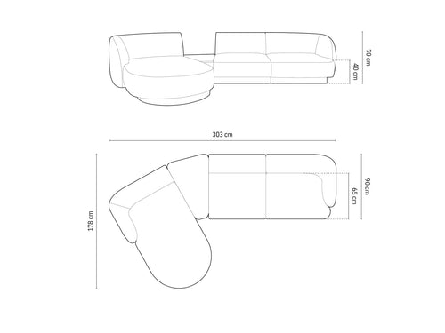 Micadoni linker modulaire bank Miley 3-zits, flueel, groente - 178x303x70cm