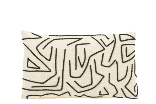 J-Line kussen Rechthoek Strepen/Bogen - katoen -  zwart/wit - small