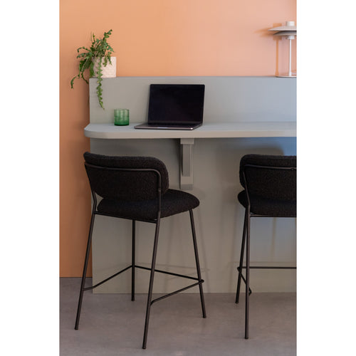 Housecraft Living Jolien Barkruk 65 cm Zwart/Zwart Bouclé - set van 2