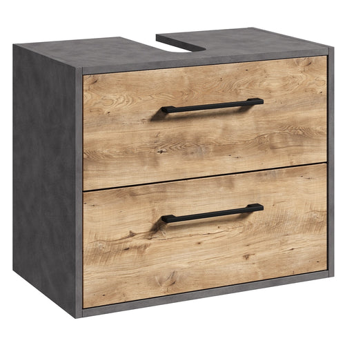 Badplaats Wastafelkast Florence 60 x 35 x 47 cm – Donker Grijs met Kastanje Eiken – Onderkast met Uitsparing