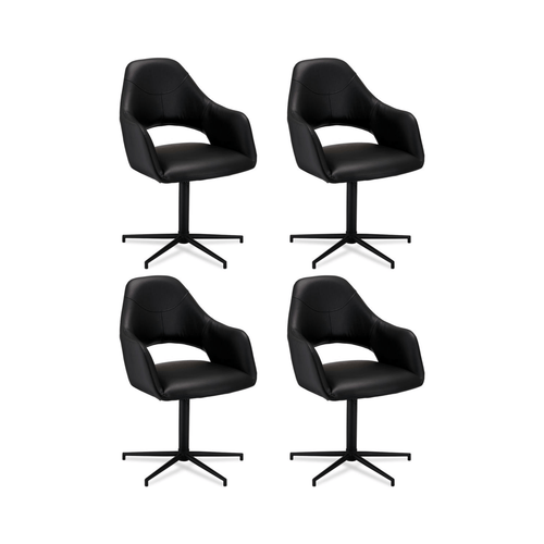Furnhouse eetkamerstoelen armleuning Luna - Zwart - Kunstleer - Set van 4