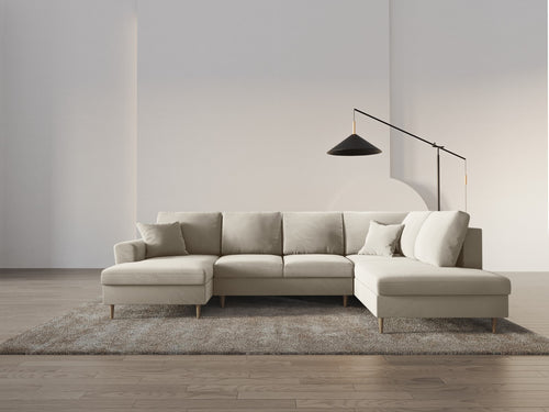 Cosmopolitan Design Converteerbare panoramische rechte bank met opbergdoos Kyoto 7-zits, flueel lichtbeige - 194x313x88cm