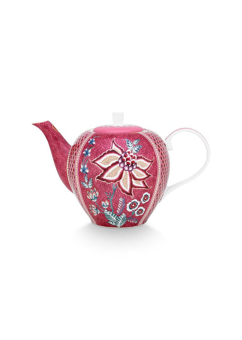 Pip Studio Flower Festival Theepot - Servies - Theekan - Donkerroze - 1.6l - vtwonen shop