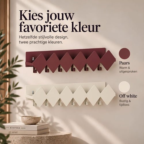 Mica Decorations Cello Kapstok Off White - Wandkapstok met Zigzagdesign - Gemaakt van Stevig IJzer - Ideaal voor Jassen, Tassen en Accessoires - 58 x