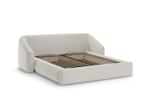 Cosmopolitan Design Opbergbed met hoofdeinde Campi 200x160cm flueel donkerbeige - 230x228x80cm