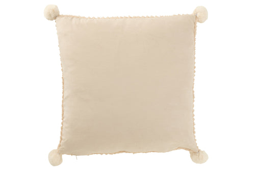 J-Line kussen Zacht Pompoms - polyester - beige