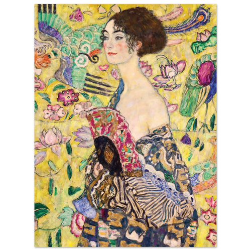 Artfulprints Poster Gustav Klimt - Lady with a fan   - 30x40 cm - Geel