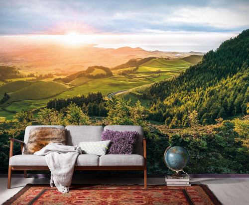 Sanders & Sanders fotobehang bosrijk landschap groen en blauw - 400 x 250 cm - 612540