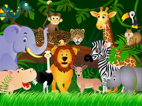 Sanders & Sanders fotobehang jungle dieren groen, geel en bruin - 375 x 270 cm - 600411