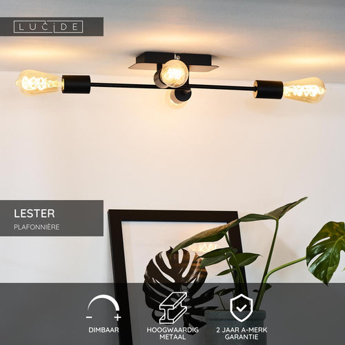Lucide plafonnière LESTER - 4xE27 - Zwart
