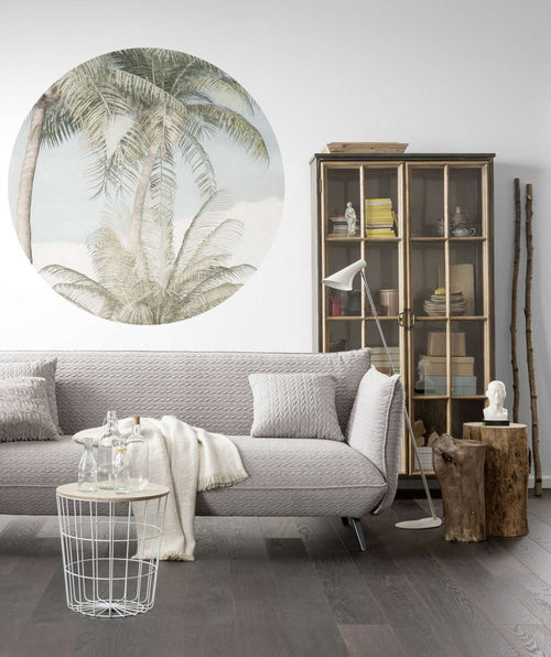 Sanders & Sanders zelfklevende behangcirkel palmbomen blauw en groen - Ø 125 cm - 611767
