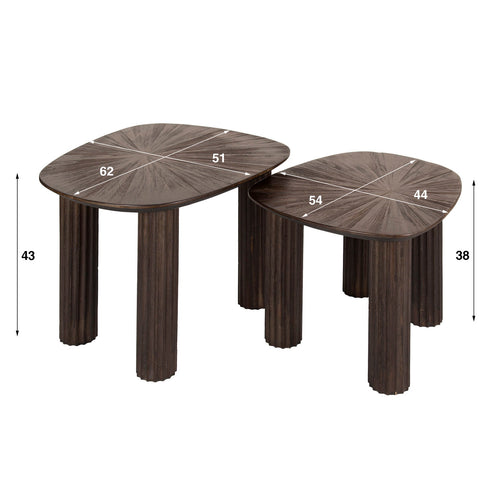 Giga Meubel Salontafel Maya - Donkerbruin Hout - Set van 2 - 76x61x38cm