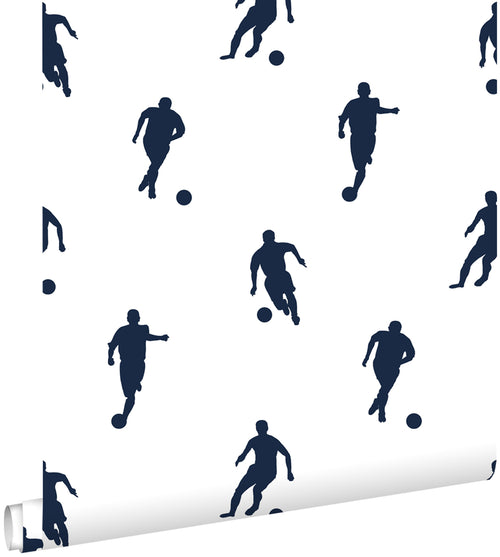 ESTAhome behang voetbalspelers donker blauw op wit - 53 cm x 10.05 m - 138801