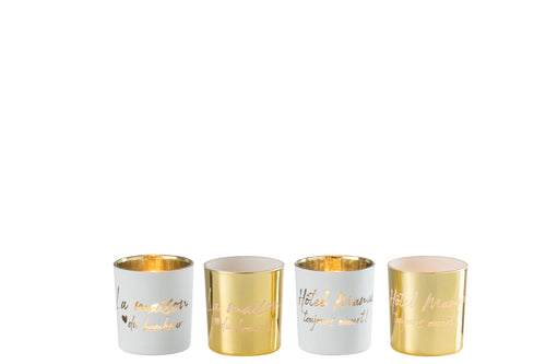 J-Line theelichthouder - textiel/glas - goud/zilver - small - 4 stuks