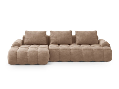 Cosmopolitan Design Uitklapbare hoekbank links met opbergdoos Linz 3-zits, flueel donkerbeige - 142x275x84cm