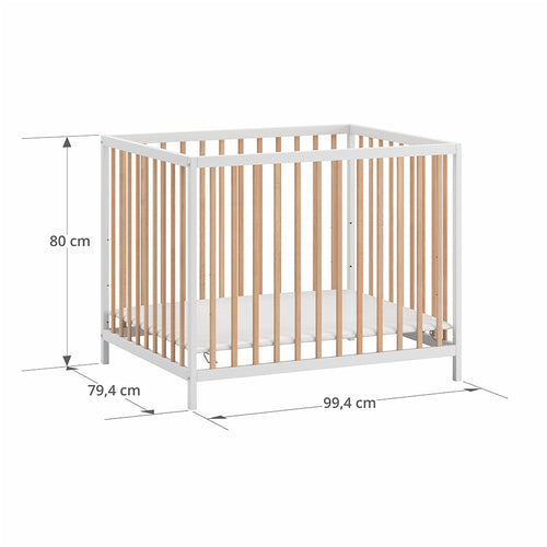 Petite Amélie Baby box Nois – 95x75 cm – Wit & naturel – 4 wielen met rem – In 3 hoogtes verstelbaar - vtwonen shop