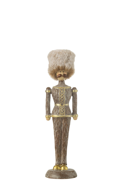 J-Line figuur Notenkraker Bont Hoed Glitter - polyresin - bruin - medium