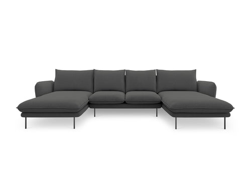 Cosmopolitan Design Panoramische bank Vienna 6-zits, structurele stof, donkergrijs - 170x350x95cm