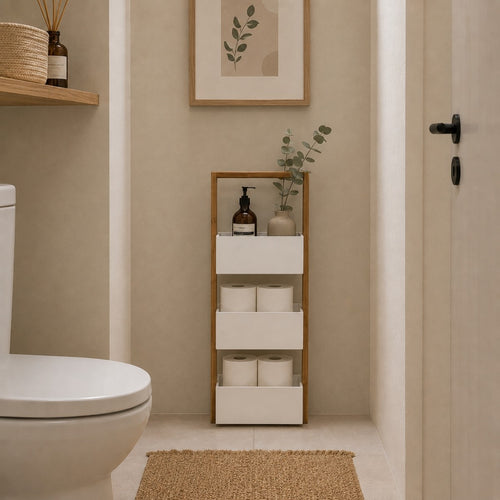 Calicosy - Rechte bamboe plank met 3 opbergvakken  15x28.5x66 cm