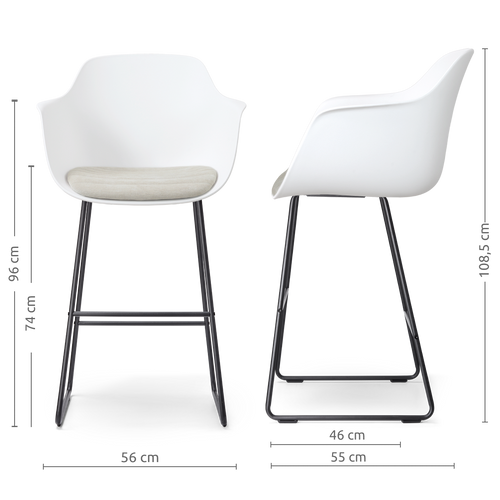 Nolon Nino-Liz barkruk wit met naturelbeige zitkussen - zwart onderstel - 75 cm