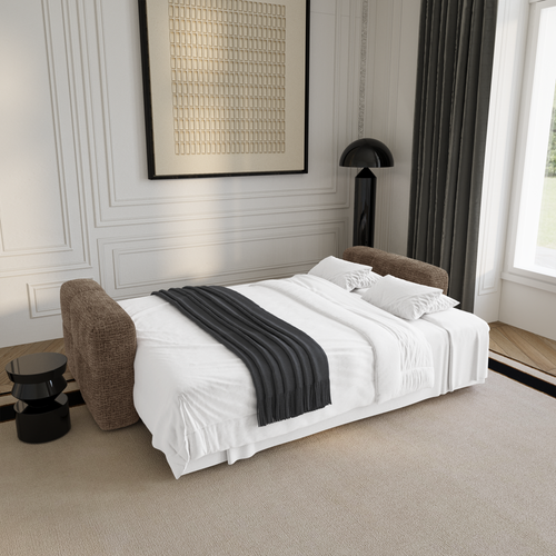 Premium Interiors - Slaapbank met opbergruimte VIBE - zacht aanvoelende geweven stof bruin 247cm