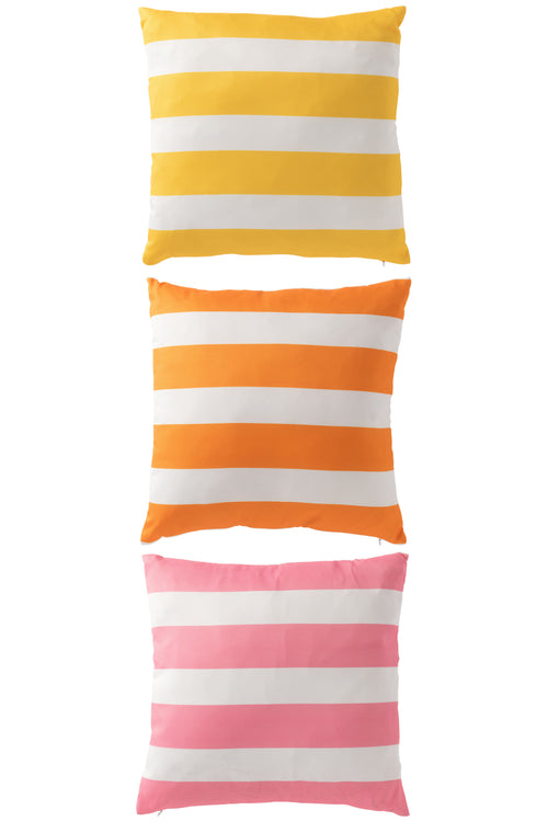 J-Line kussen Buiten Vierkant Gestreept - polyester - mix - set van 3